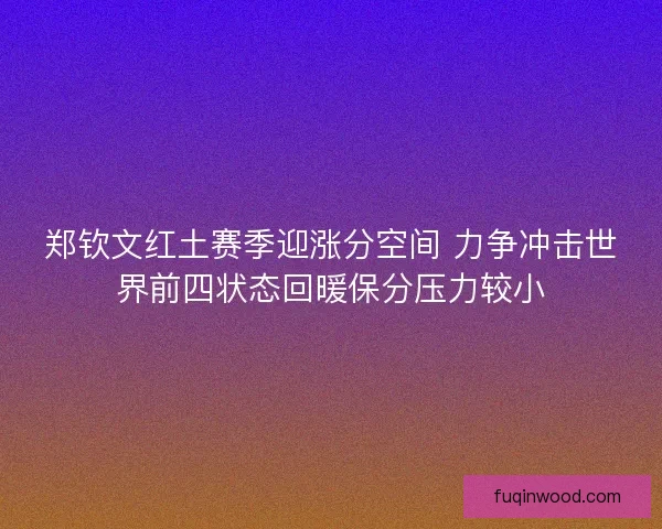 郑钦文红土赛季迎涨分空间 力争冲击世界前四状态回暖保分压力较小