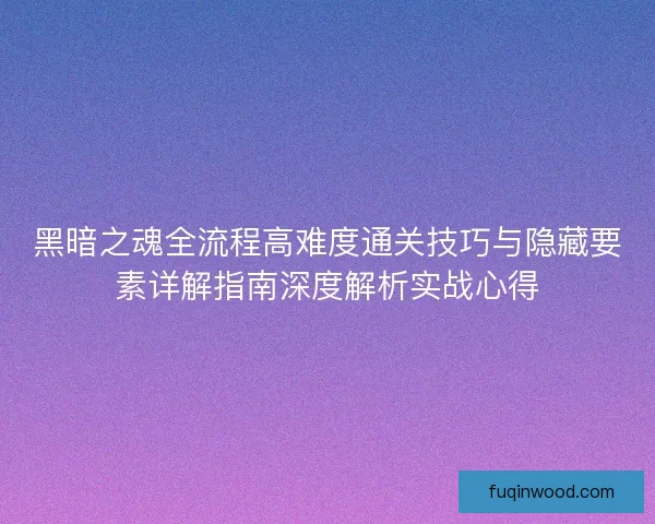 黑暗之魂全流程高难度通关技巧与隐藏要素详解指南深度解析实战心得